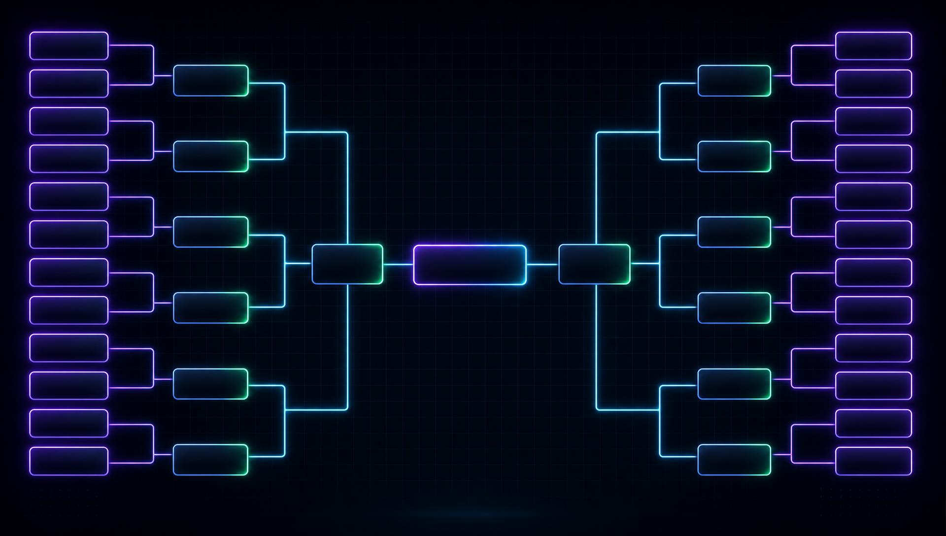 Bright purple and cyan tournament bracket
